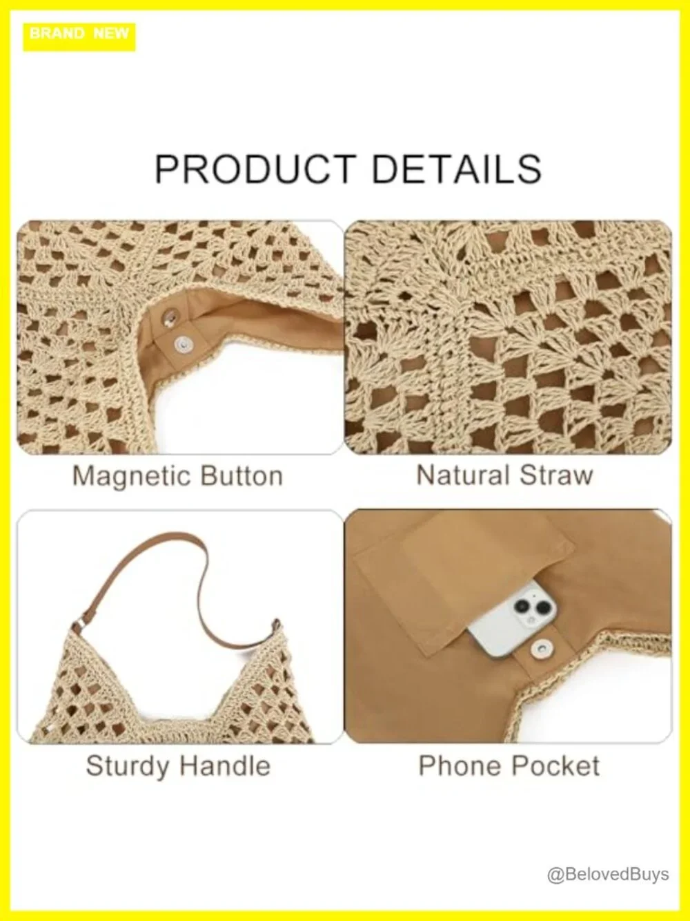 Lightweight Woven Straw Hobo Shoulder Bag, Summer Beach Tote Purse for Travel
